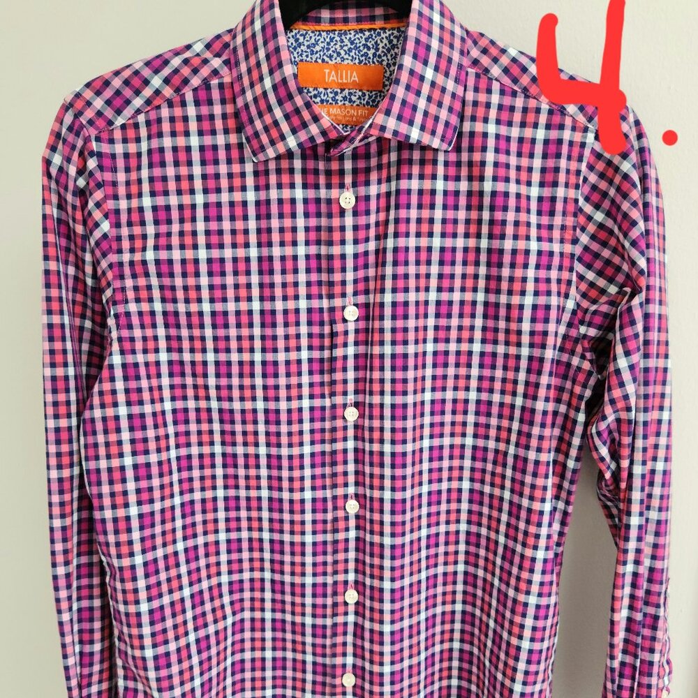 Men's button down shirt men's small Tallia blue pink plaid